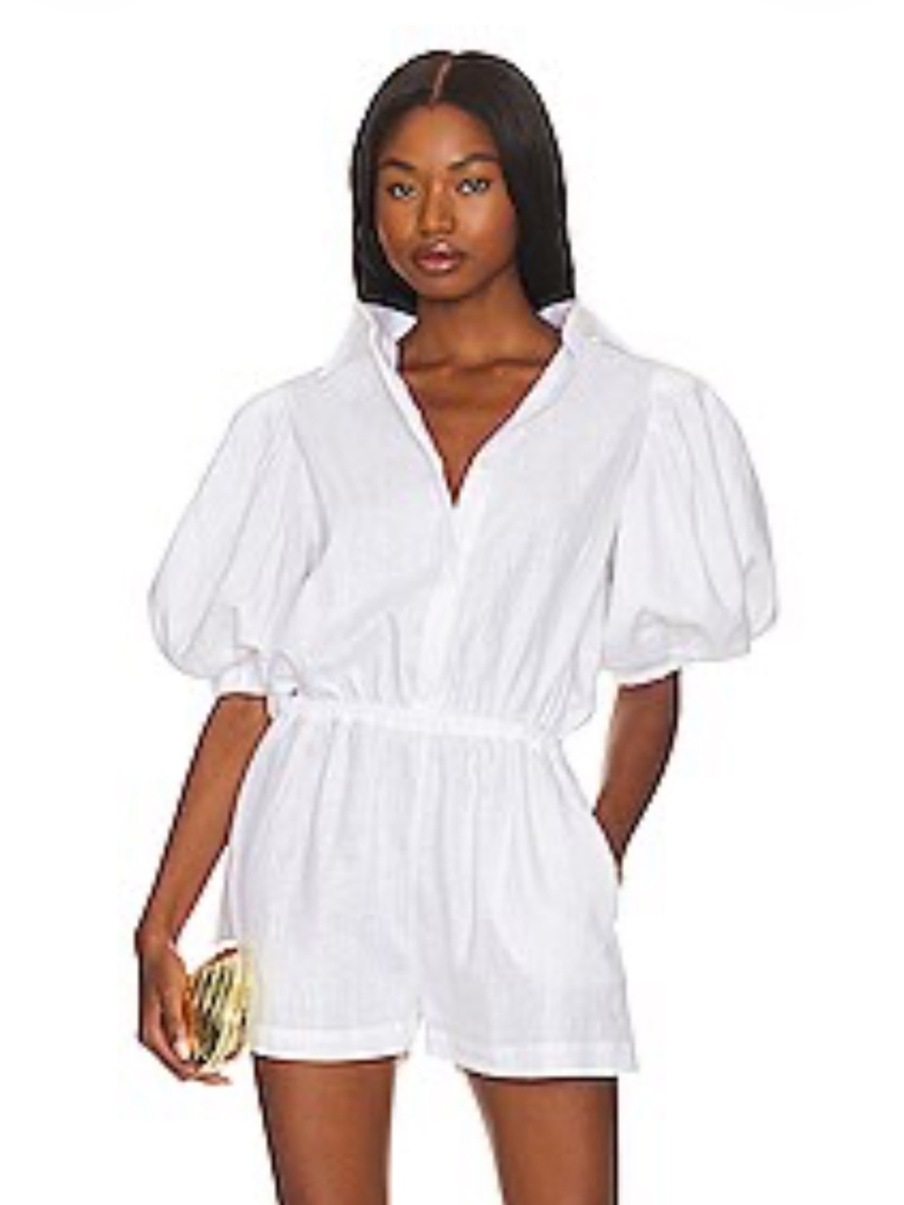 THEFEMM NAVY BLUE Puff Sleeve Linen Romper (brand new/ tag still on)